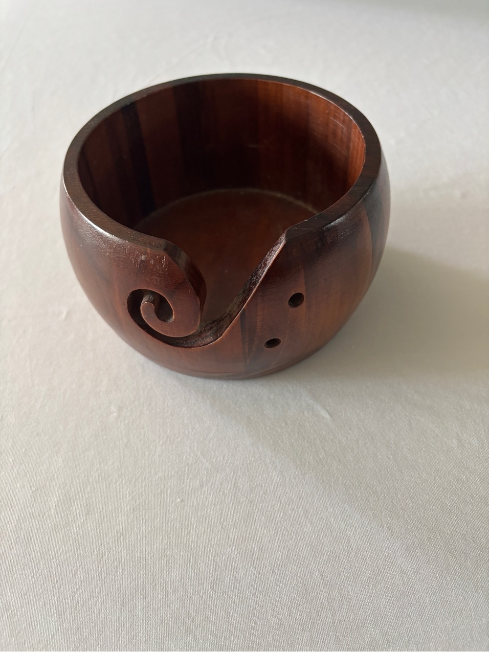 Handcrafted Wooden Yarn Bowl in Rich Brown